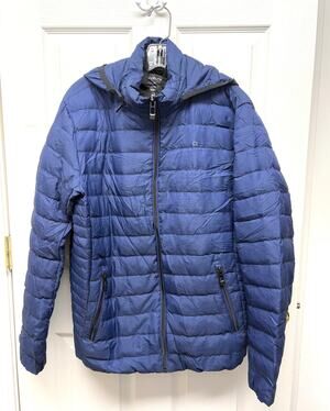Calvin Klein Jacket Puffer Coat Navy Blue Detachable Hood Women’s Size M